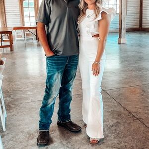 White Ruffled Flare Jumpsuit